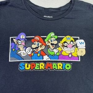 Super Mario Characters Graphic Large T-Shirt Black Nintendo Gaming Retro